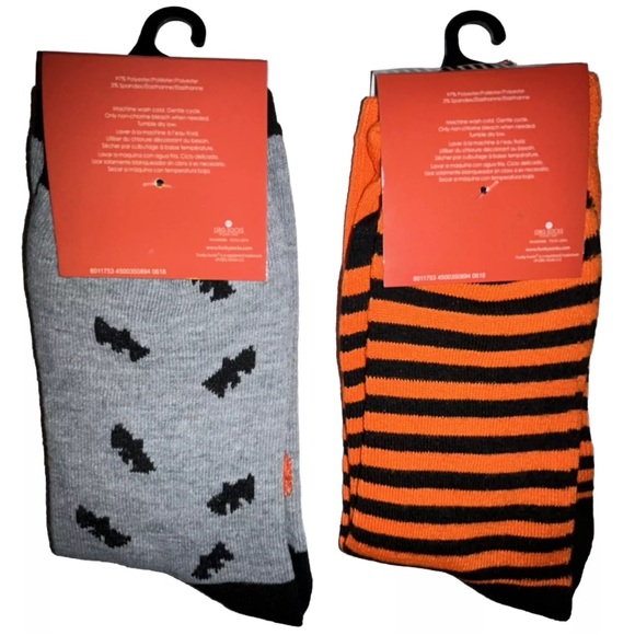 RIP Halloween Crew Socks 2 Pair Women 4-10 Gray Orange w Jack O'lantern Cat Bat - Picture 3 of 8